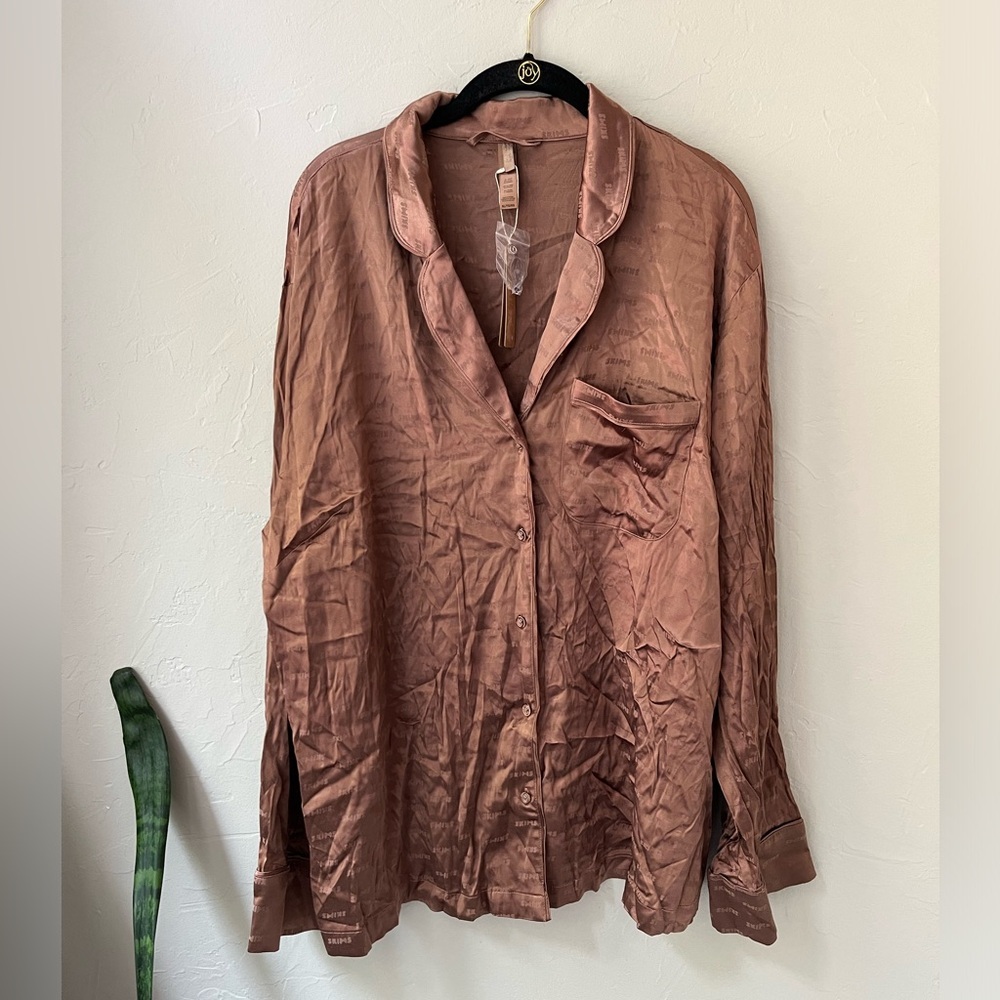 🤎SKIMS WOVEN JACQUARD SLEEP SHIRT IN JASPER XL